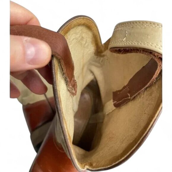 Old West Ivory Brown Long Straps Leather Western Cowboy Work Boots Men's 10 D - Picture 9 of 12